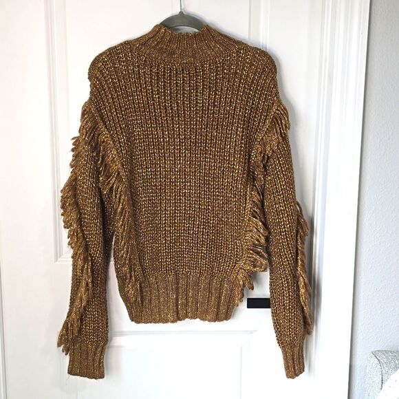 Express Metallic Bronze Brown Gold Fringe Mock Neck Sweater - Size Small - Picture 2 of 12